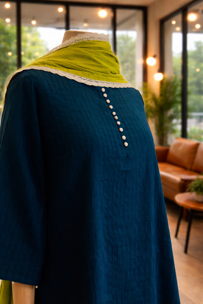 Women Teal Blue Kurta Set with Dupatta