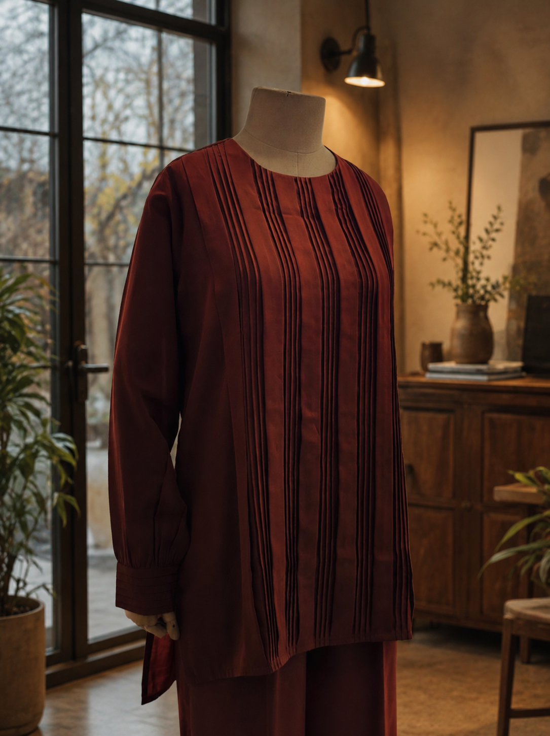 Women Brown Pleated Coord Set