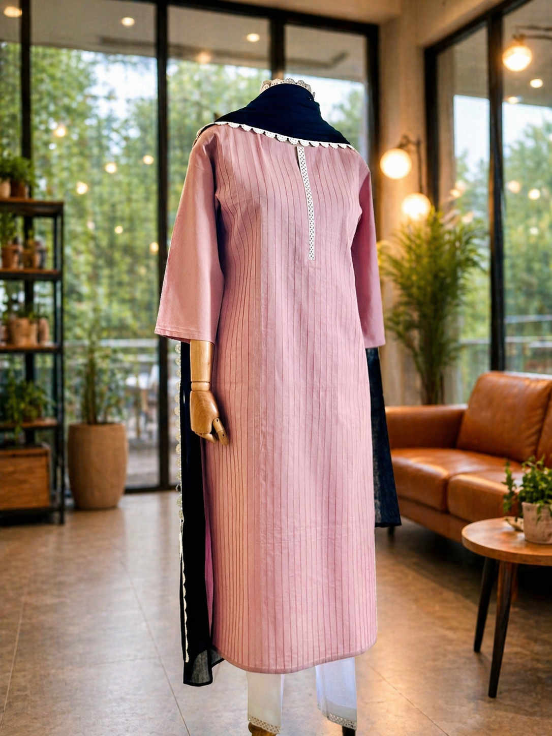 Women Pink Cotton Kurta Set with Dupatta