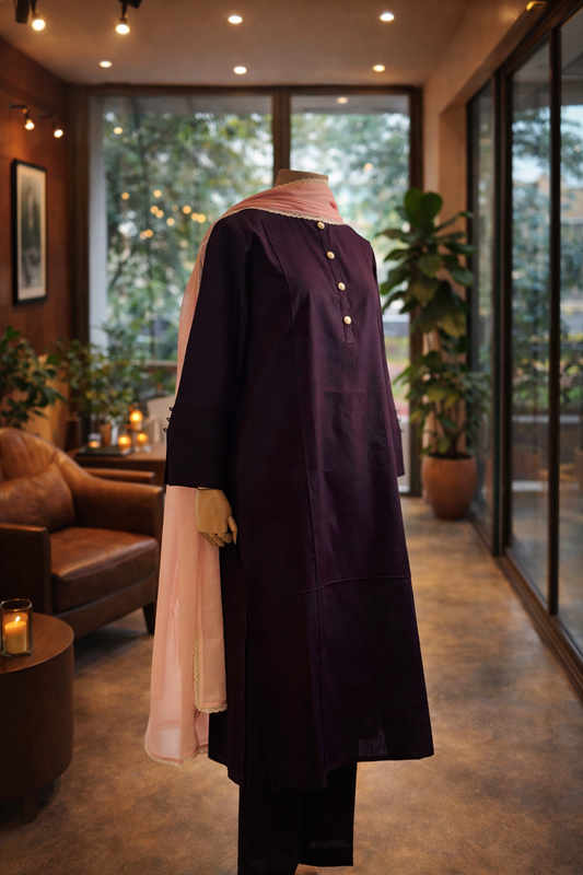 Women Burgandy Kurta Set with  dupatta