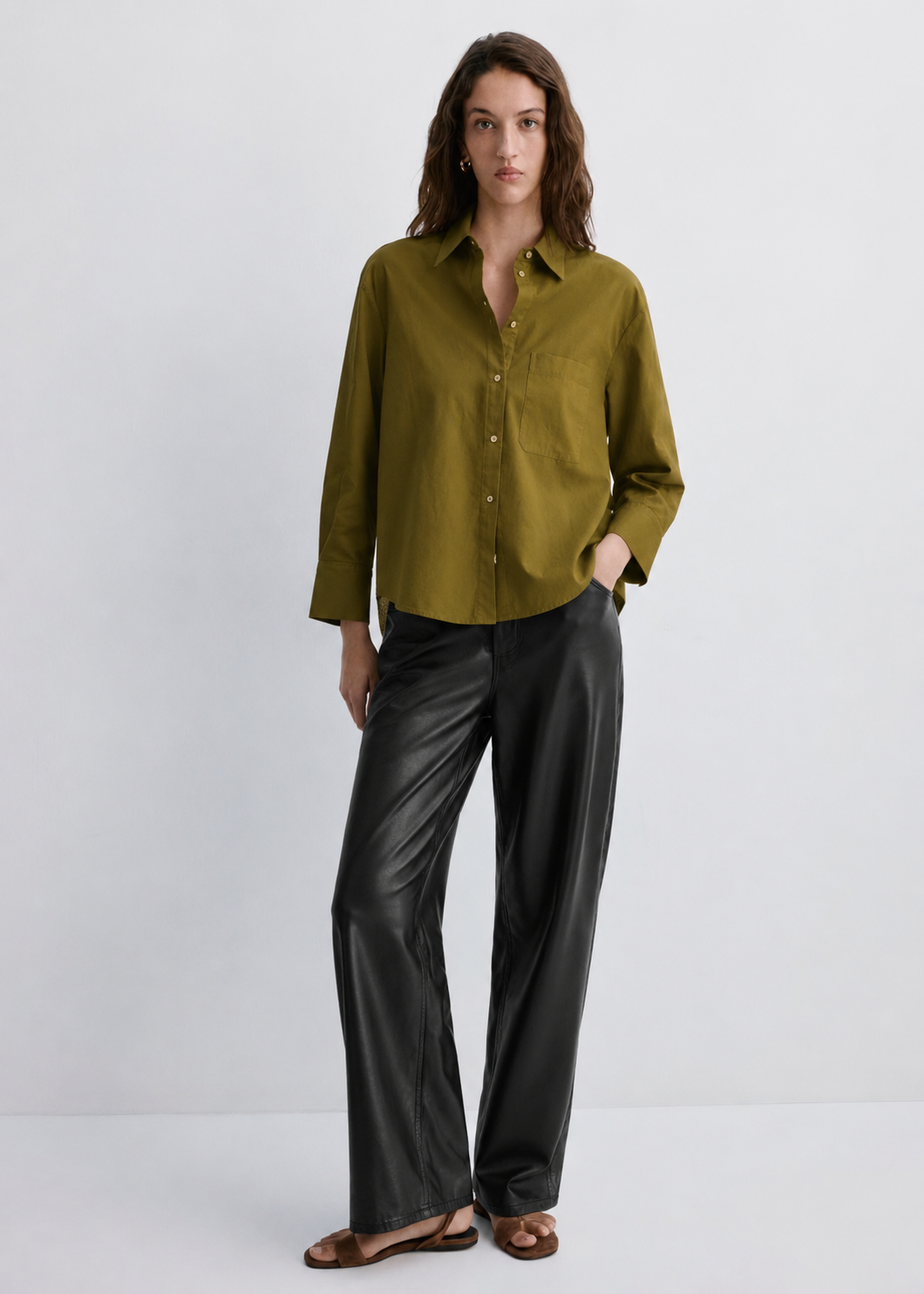 Women Olive Green 100% Cotton Shirt