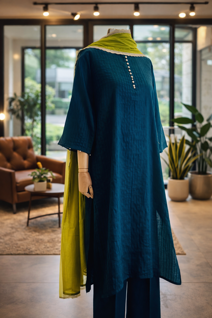 Women Teal Blue Kurta Set with Dupatta