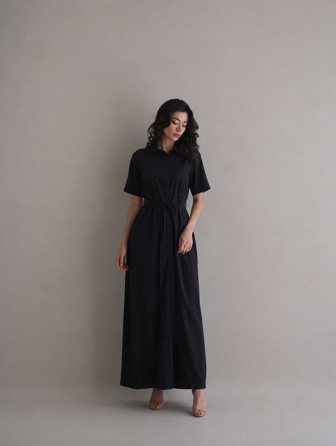 Women Black A line Dress Poplin