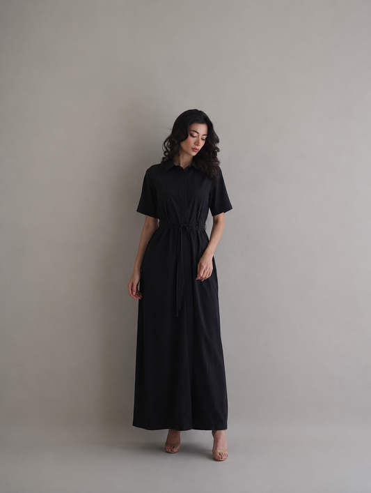 Women Black A line Dress Poplin