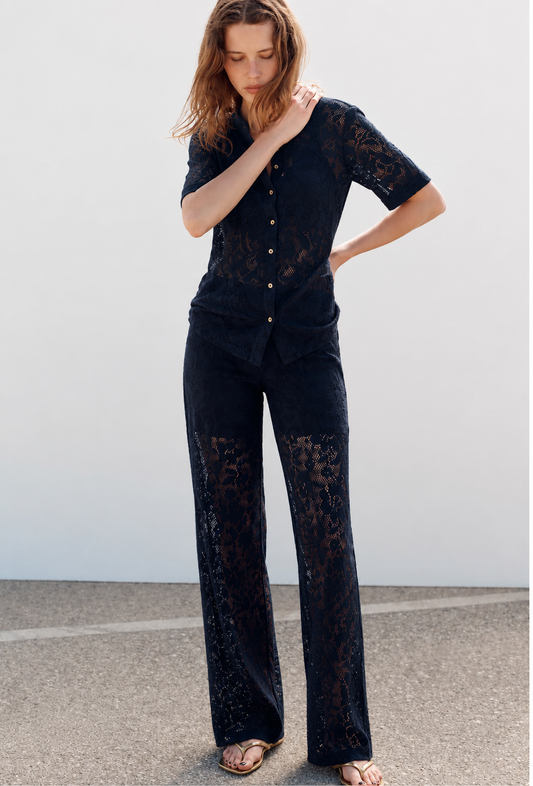 Women Black Crochet-look Coordinate Set