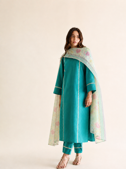 Women Blue Kurta Set with Dupatta