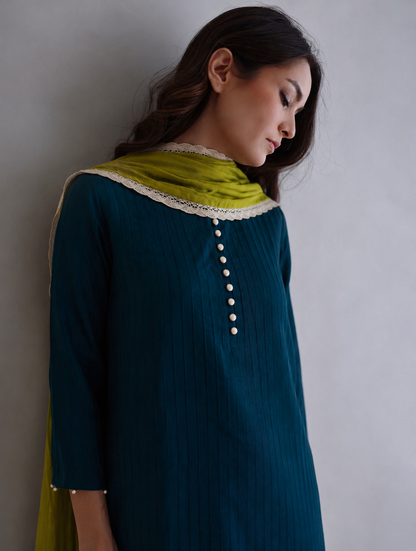 Women Teal Blue Kurta Set with Dupatta