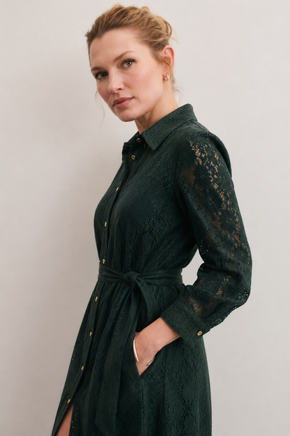 Women Green Shirt Lace Dress