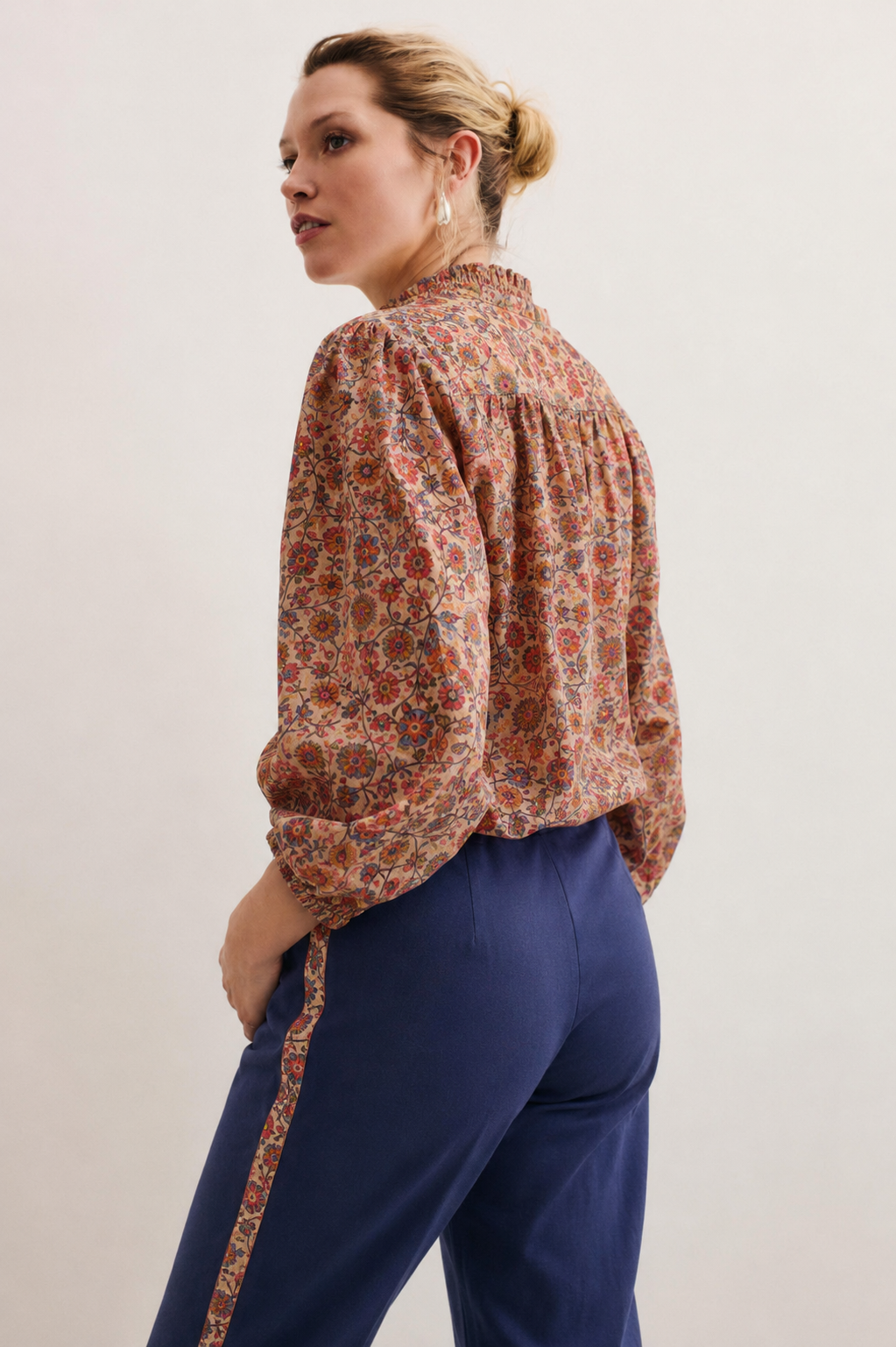 Women Floral Linen Top with Trouser Set