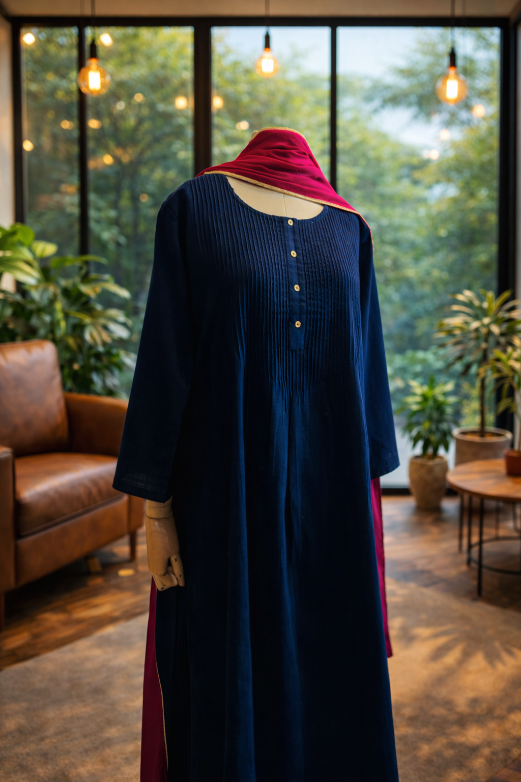 Women Navy Blue Kurta Set with Dupatta