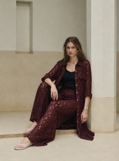 Women Brown Lace Coordinate Set