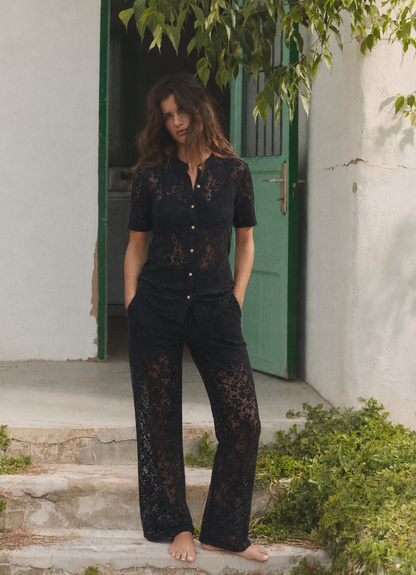 Women Black Crochet-look Coordinate Set