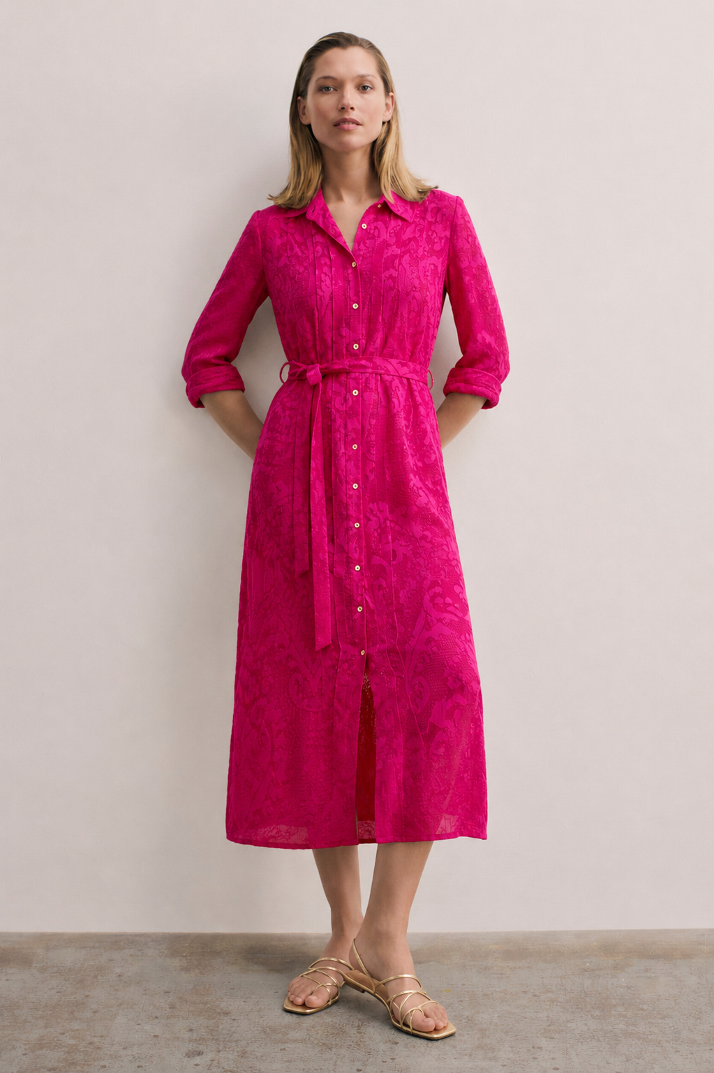 Women Magenta Lace Dress