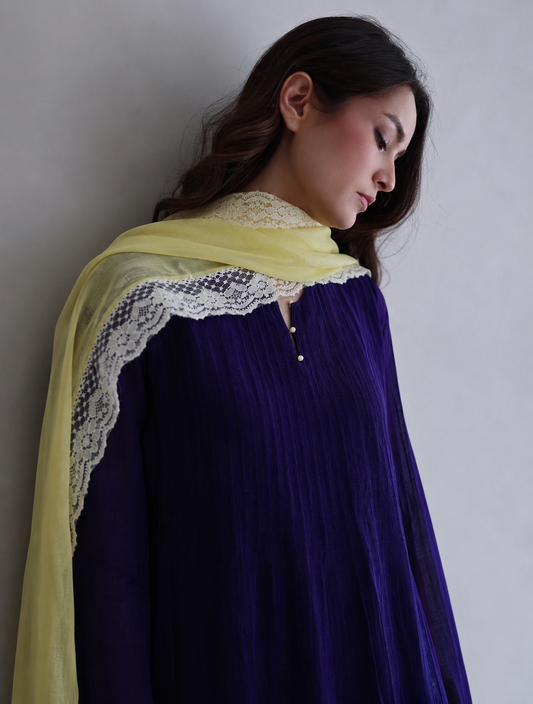 Women Purple cotton Kurta Set with Dupatta