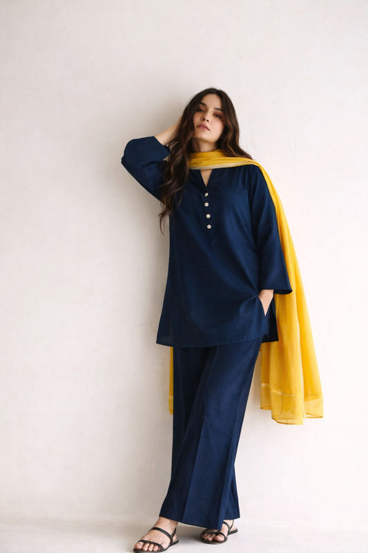 Women Embellished Teal Blue Kurta Set with Dupatta
