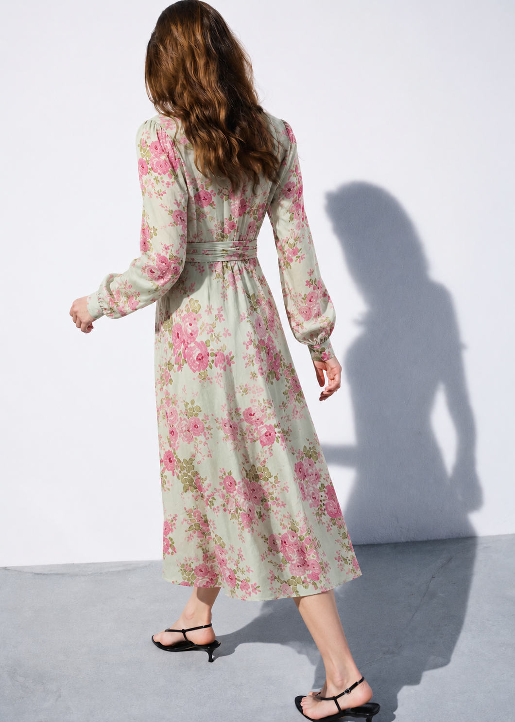 Women Green & Pink Floral Shirt dress