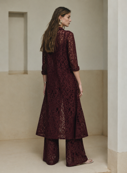 Women Brown Lace Coordinate Set