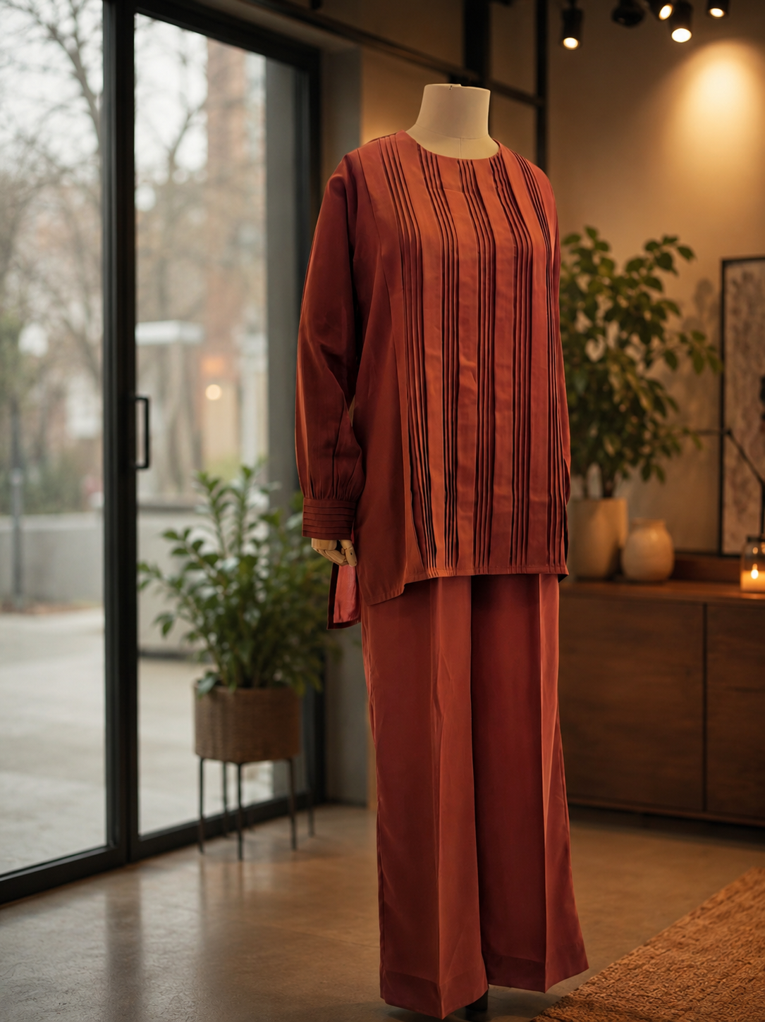 Women Brown Pleated Coord Set