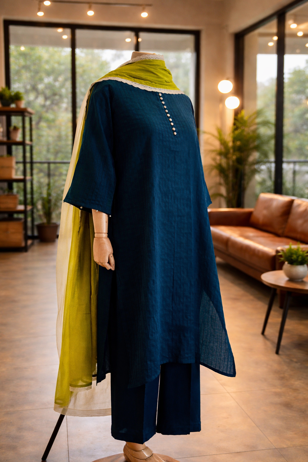 Women Teal Blue Kurta Set with Dupatta