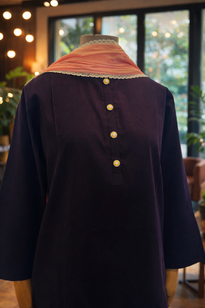 Women Burgandy Kurta Set with  dupatta