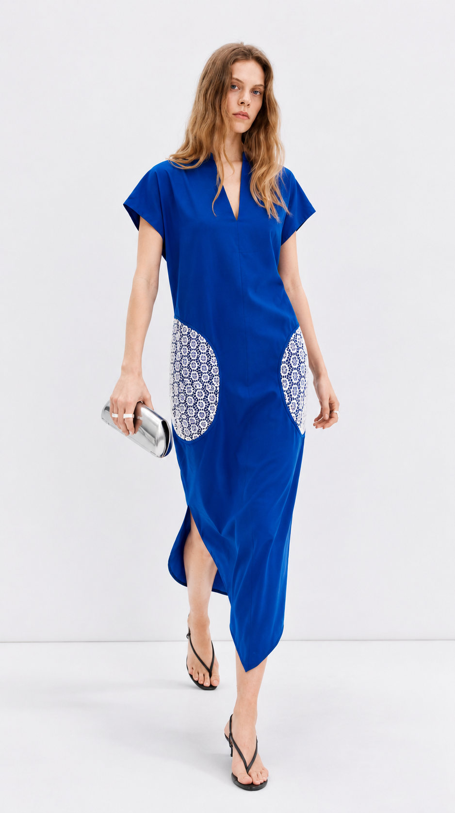 Women Electric Blue Sustainable Cotton Shift Midi Dress