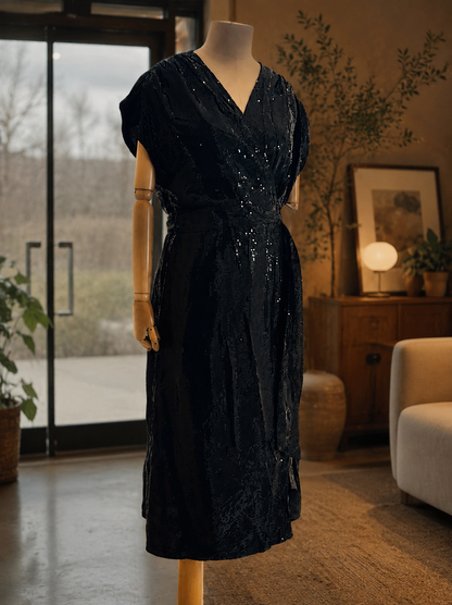 Women Black Sequins Wrap around Dress