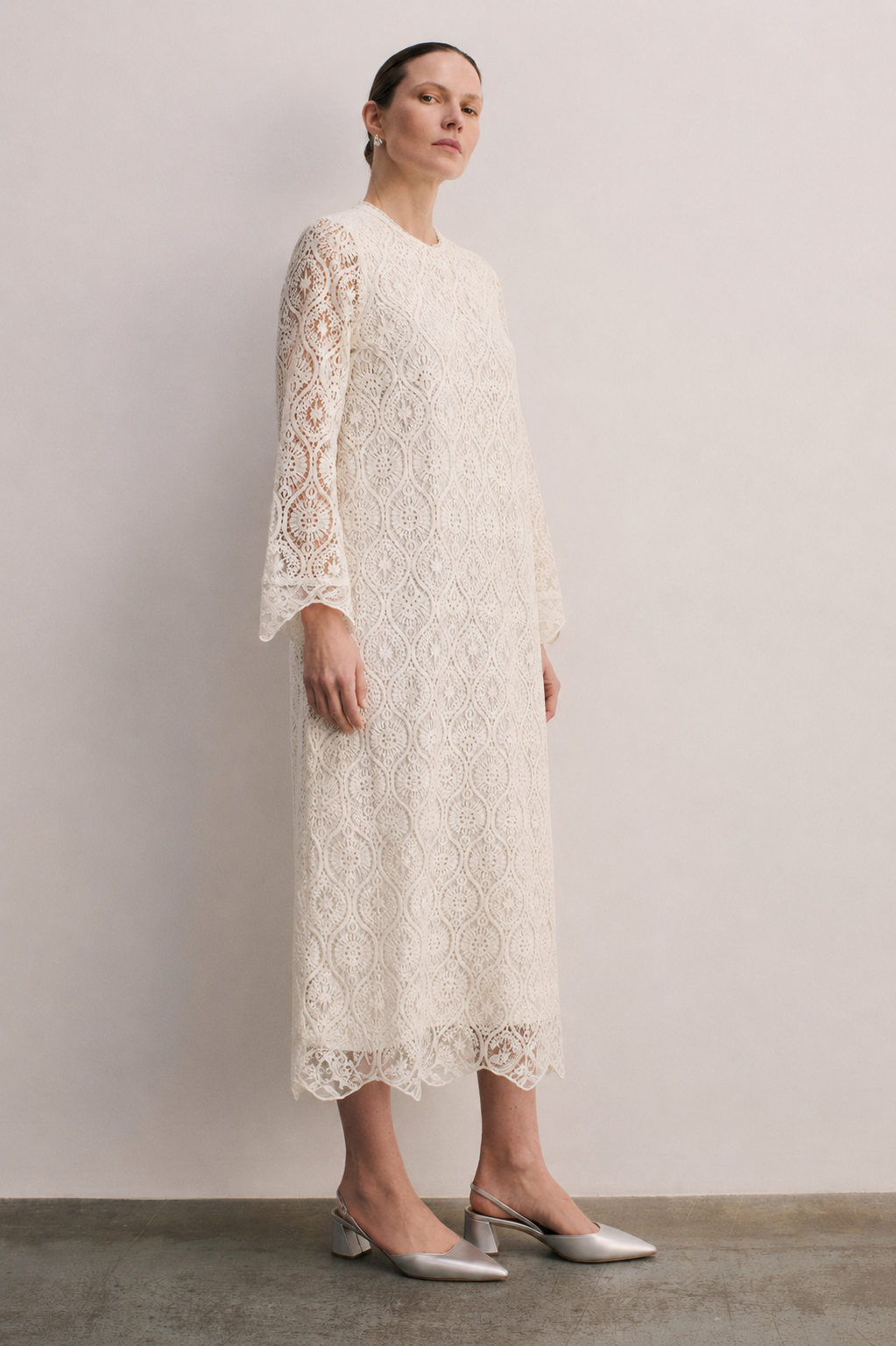 Women Off-white Lace Embroidered Maxi Dress