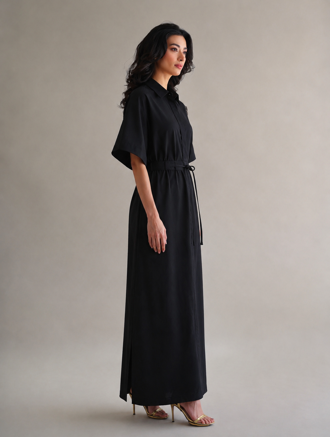 Women Black A line Dress Poplin
