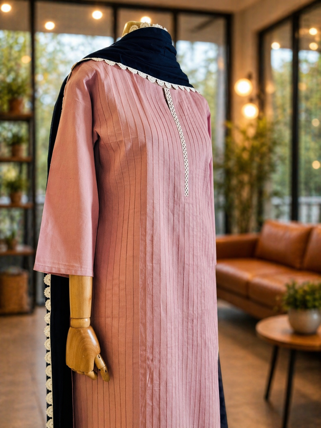 Women Pink Cotton Kurta Set with Dupatta