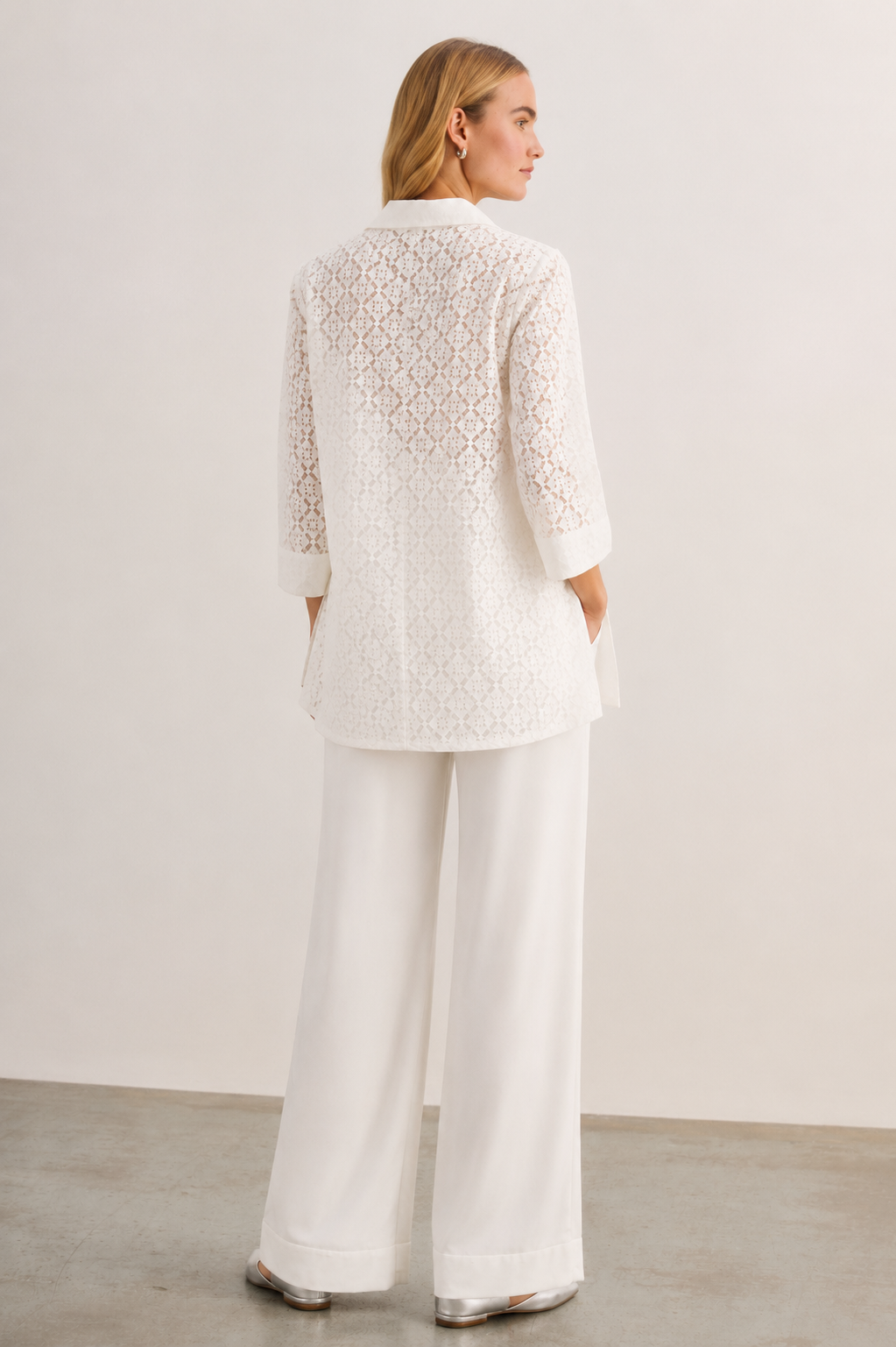 Women White Lace Top and Trouser Set