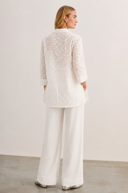 Women White Lace Top and Trouser Set