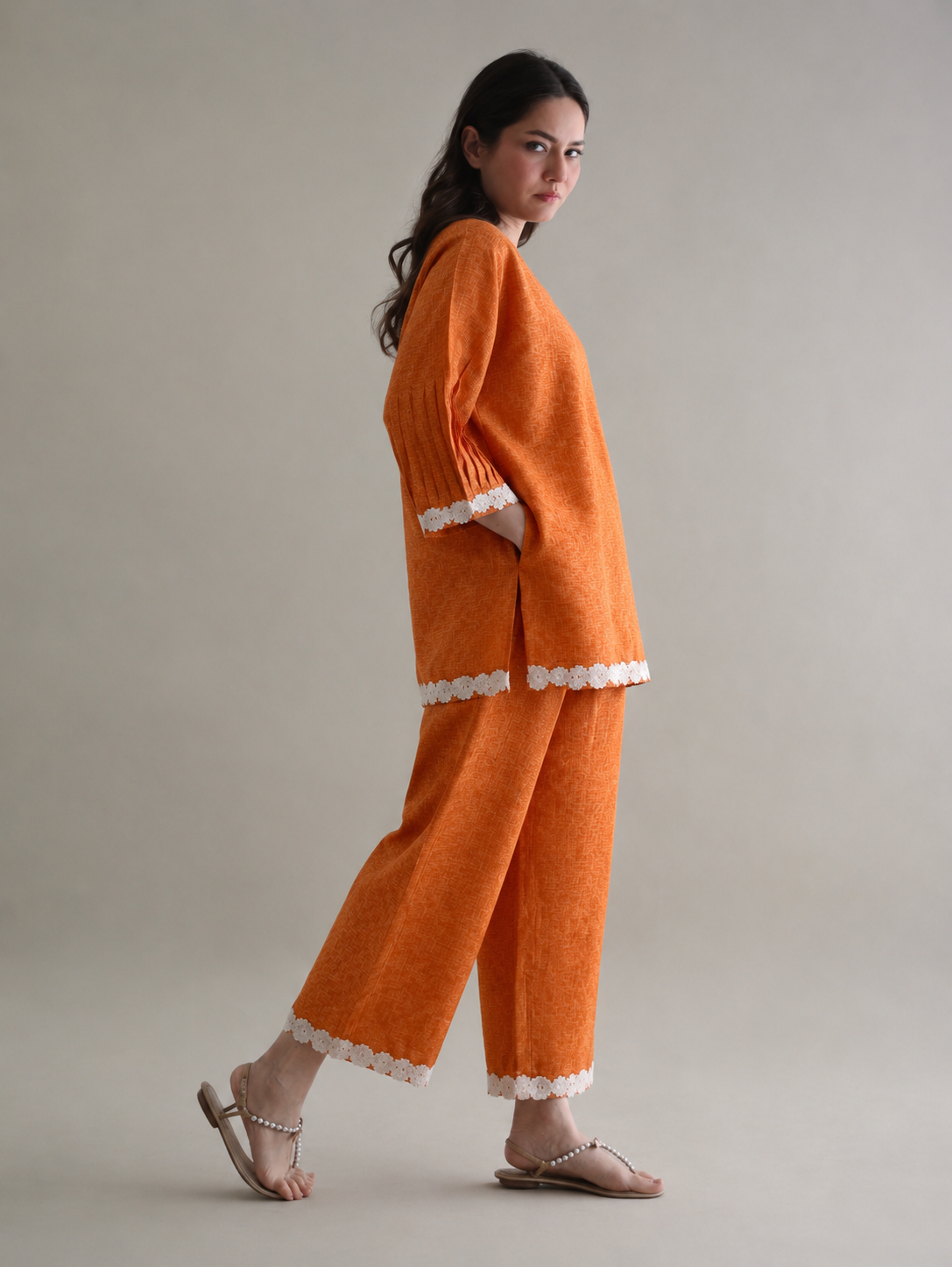 Women Rust Linen Coord Set