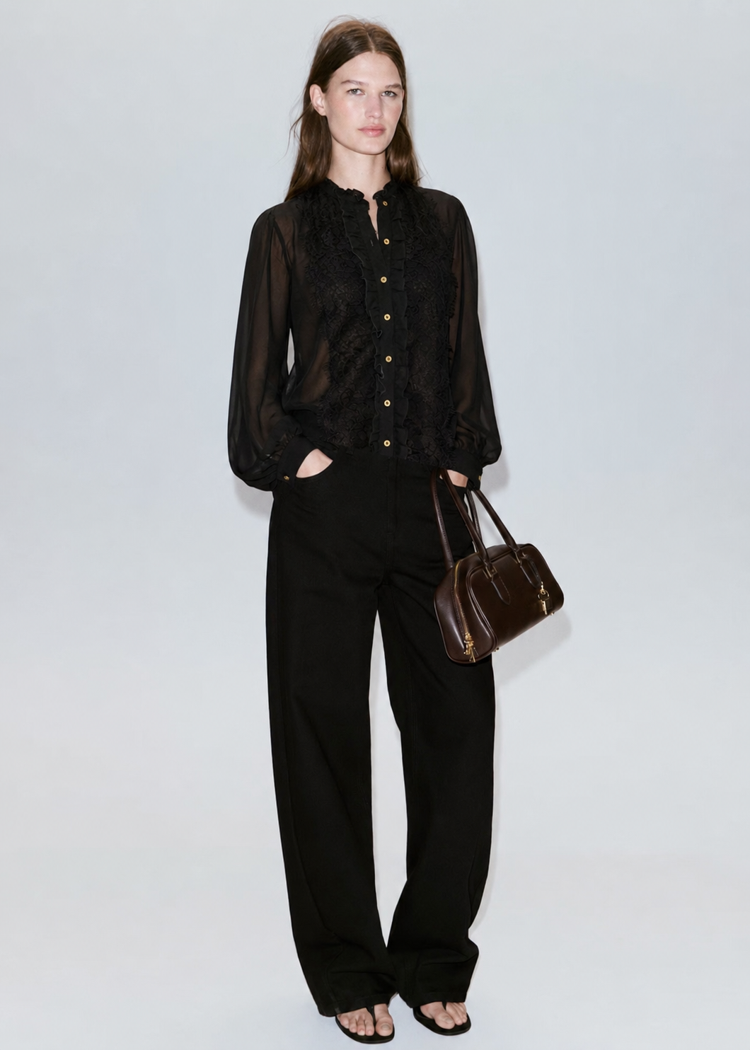Women Black Sheer Top