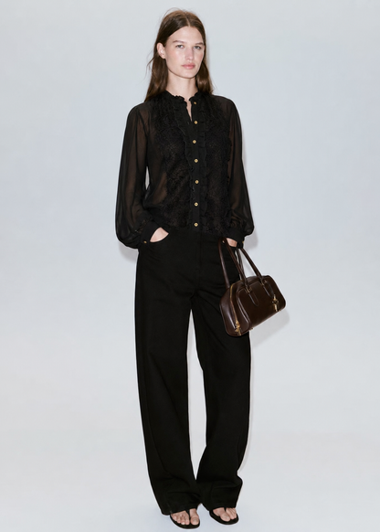 Women Black Sheer Top