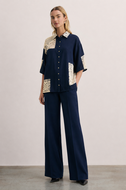 Women Navy blue lace coordinate set