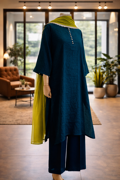 Women Teal Blue Kurta Set with Dupatta