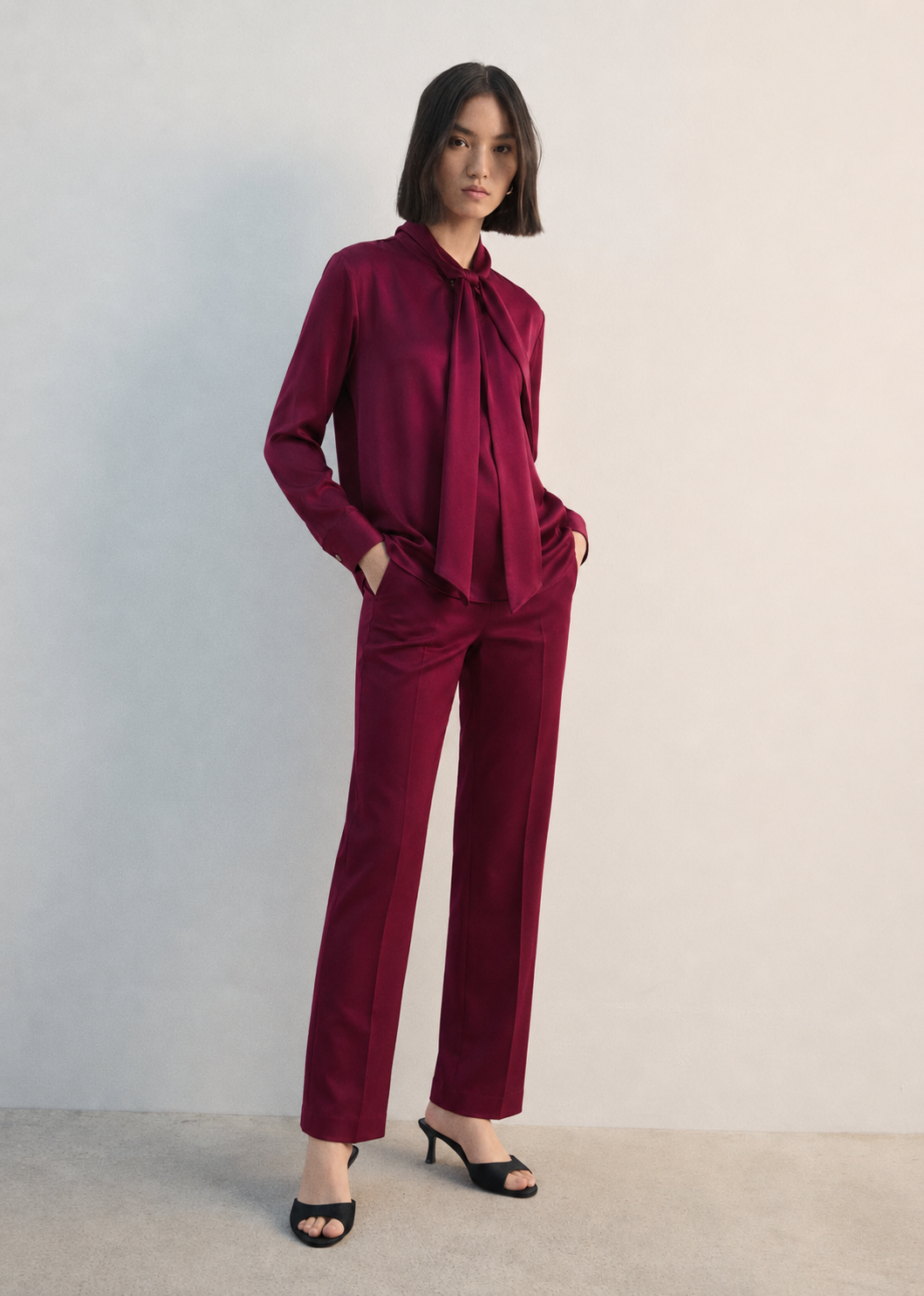 Women Maroon Satin Coordinate Set