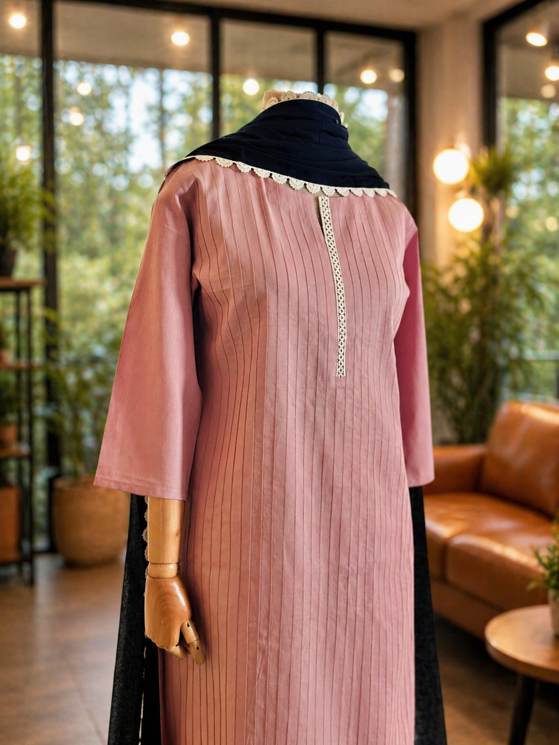 Women Pink Cotton Kurta Set with Dupatta