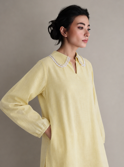 Women Yellow Lace Embroidered Kurta Set
