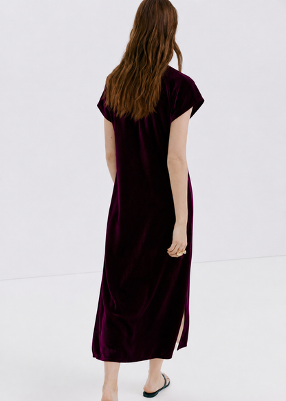Women Wine Velvet Shift Midi Dress