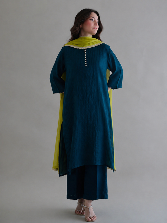 Women Teal Blue Kurta Set with Dupatta