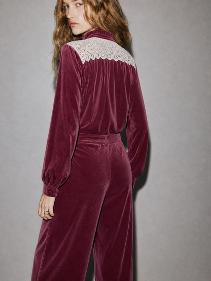 Women Mauve Velvet Coordinate Set