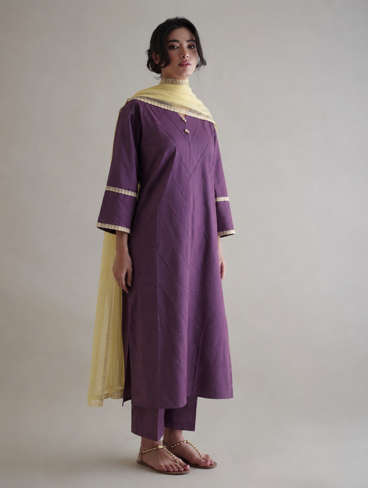 Women Lavender Lawn Kurta Set with Dupatta