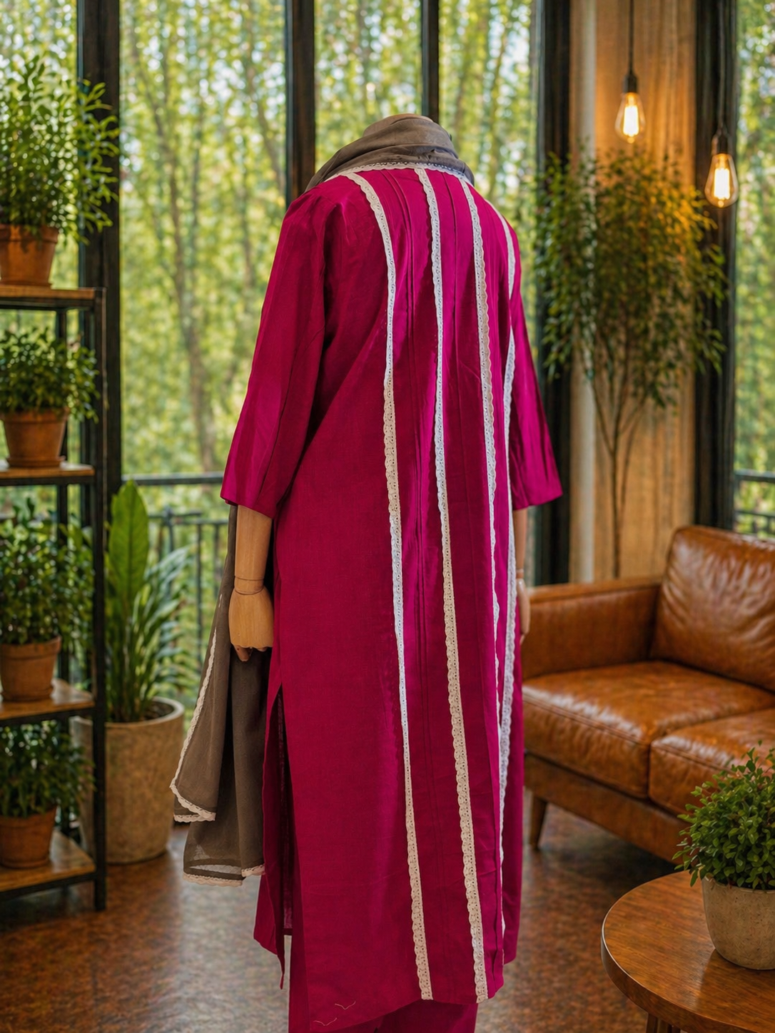 Women Magenta Kurta Set with Dupatta