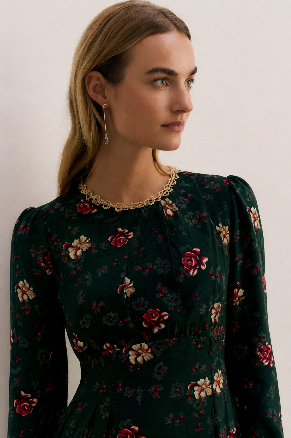 Women Green Floral Flounce Midi Fit&Flare Dress