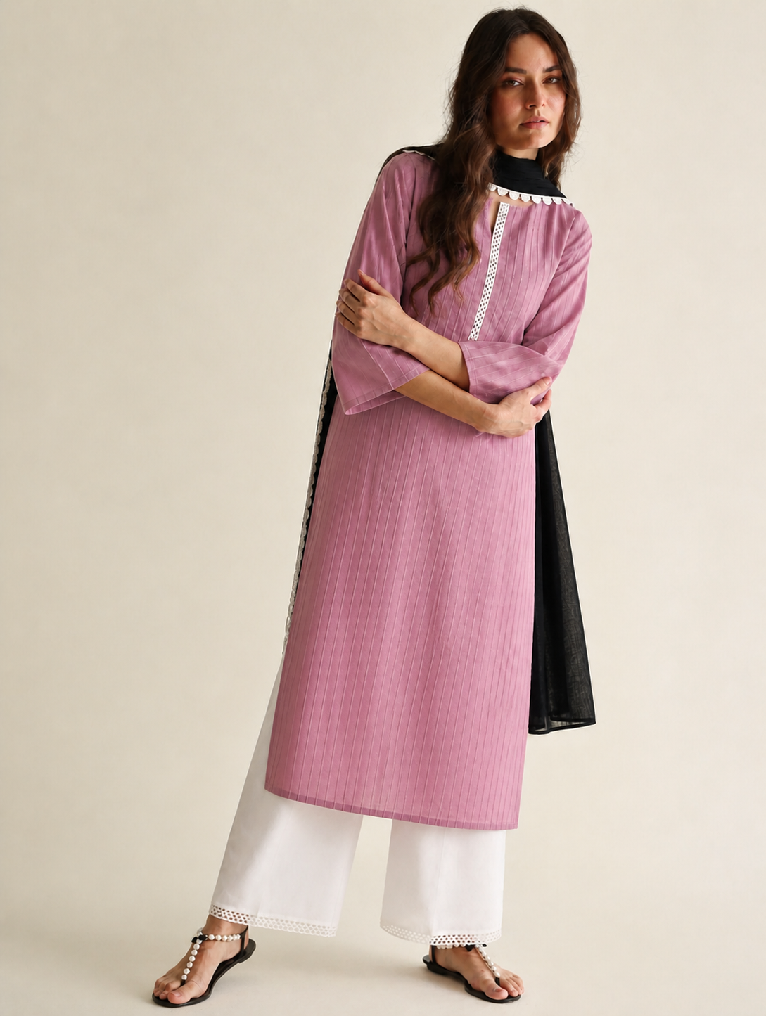 Women Pink Cotton Kurta Set with Dupatta