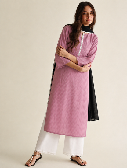 Women Pink Cotton Kurta Set with Dupatta