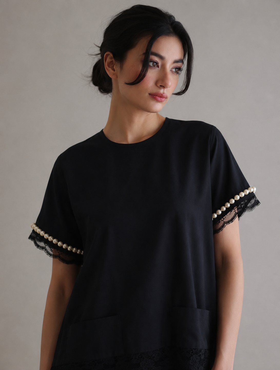 Women Black Peal Embellished Co-ord