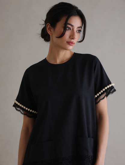 Women Black Peal Embellished Co-ord