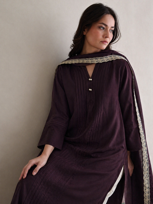 Women Brown Kurta Set with Dupatta
